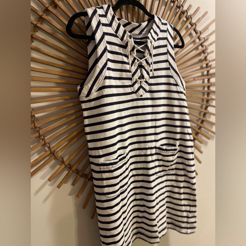 ♠️Kate Spade Navy and White Striped Sleeveless Dress Lace Up Cotton Nautical M